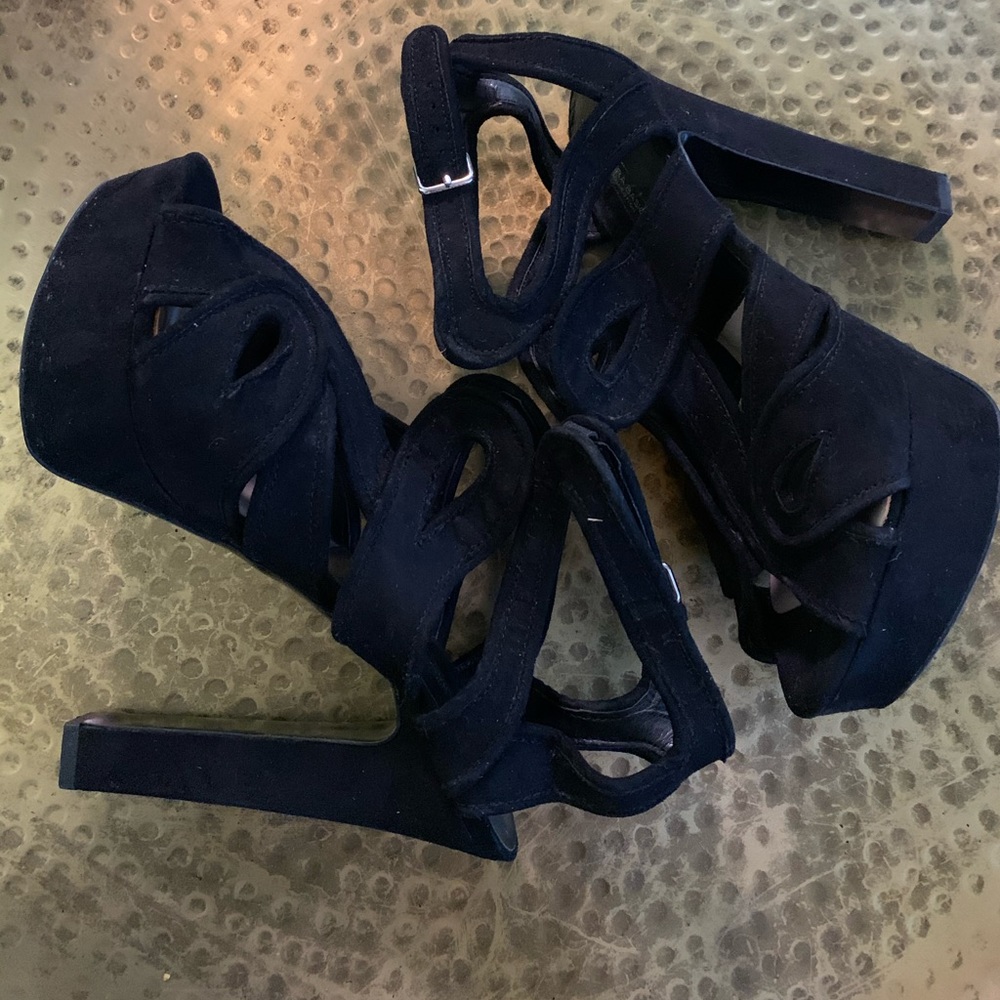 Black suede platform sandals